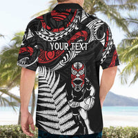 New Zealand Maori Rugby Personalised Hawaiian Shirt Ta Moko Silver Fern