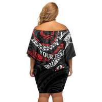 New Zealand Maori Rugby Personalised Off Shoulder Short Dress Ta Moko Silver Fern
