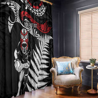 New Zealand Maori Rugby Personalised Window Curtain Ta Moko Silver Fern