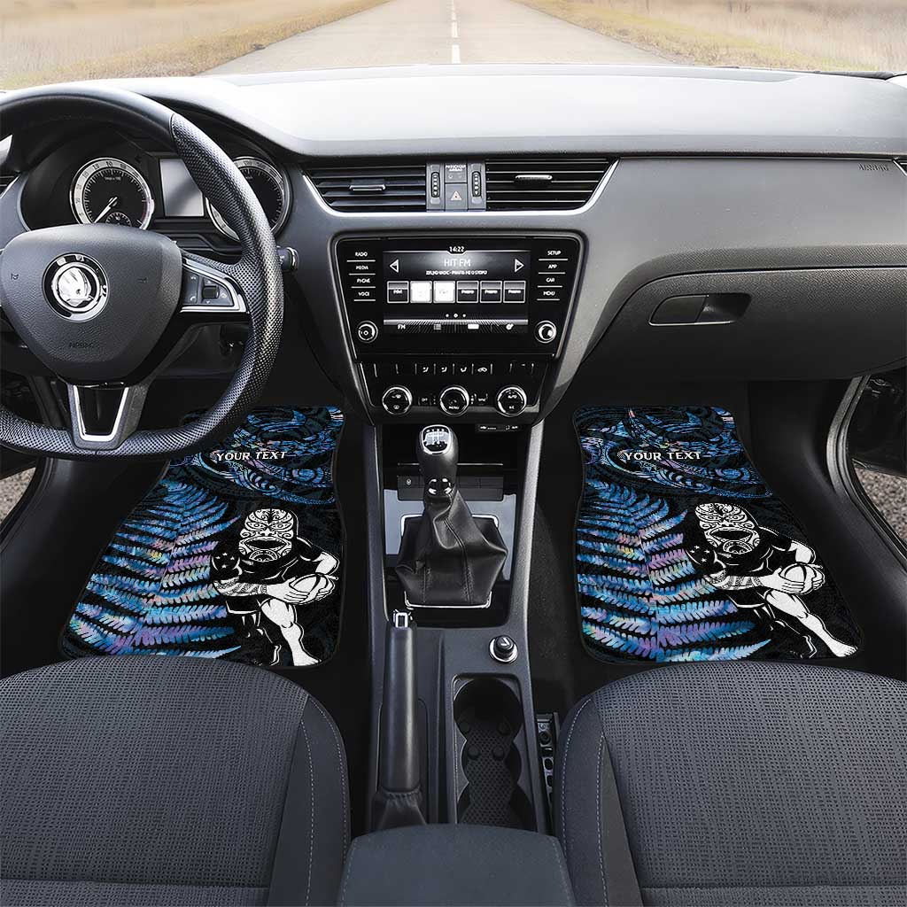New Zealand Maori Rugby Personalised Car Mats Ta Moko Silver Fern - Paua Blue