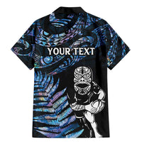 New Zealand Maori Rugby Personalised Family Matching Mermaid Dress and Hawaiian Shirt Ta Moko Silver Fern - Paua Blue
