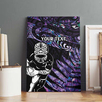 New Zealand Maori Rugby Personalised Canvas Wall Art Ta Moko Silver Fern - Paua Purple