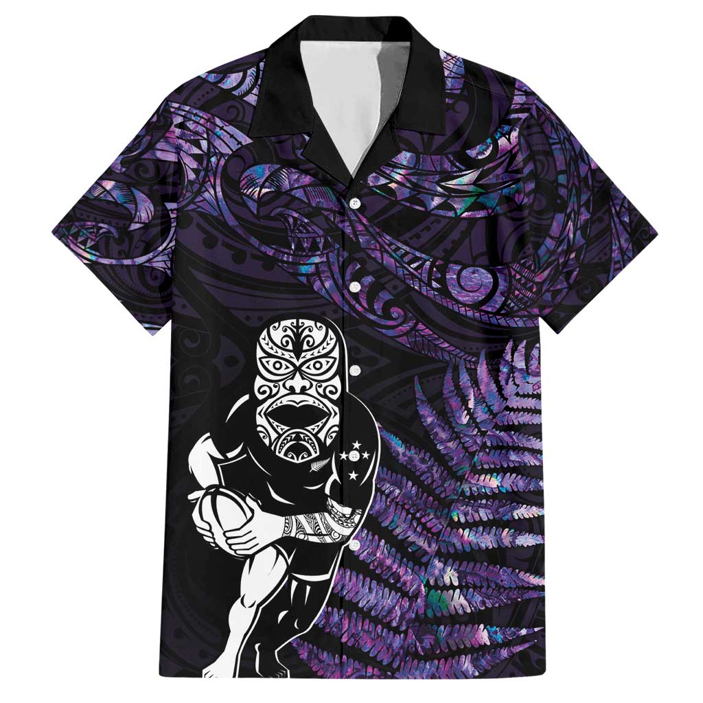 New Zealand Maori Rugby Personalised Family Matching Short Sleeve Bodycon Dress and Hawaiian Shirt Ta Moko Silver Fern - Paua Purple