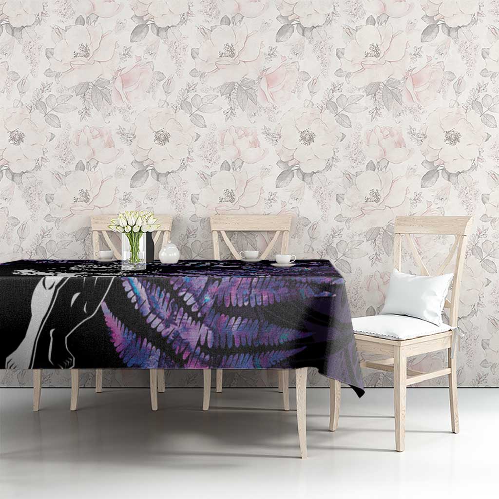 New Zealand Maori Rugby Personalised Tablecloth Ta Moko Silver Fern - Paua Purple