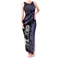 New Zealand Maori Rugby Personalised Tank Maxi Dress Ta Moko Silver Fern - Paua Purple