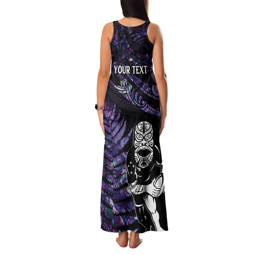 New Zealand Maori Rugby Personalised Tank Maxi Dress Ta Moko Silver Fern - Paua Purple