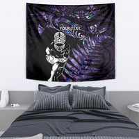 New Zealand Maori Rugby Personalised Tapestry Ta Moko Silver Fern - Paua Purple