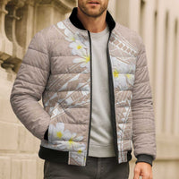 Polynesian Vintage Floral Bomber Puffer Jacket Beige Motifs - Polynesian Pride