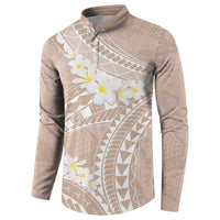Polynesian Vintage Floral Button Sweatshirt Beige Motifs - Polynesian Pride