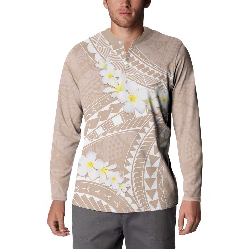 Polynesian Vintage Floral Button Sweatshirt Beige Motifs - Polynesian Pride