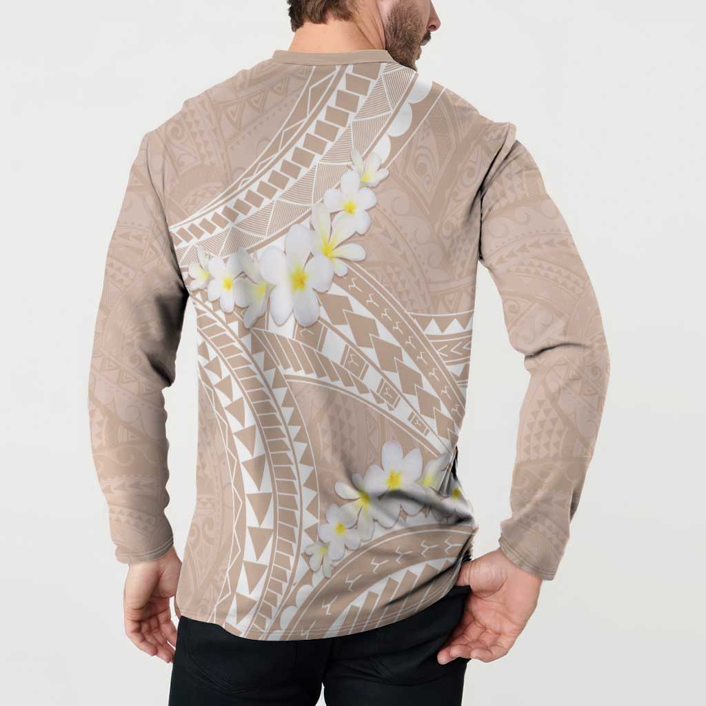 Polynesian Vintage Floral Button Sweatshirt Beige Motifs - Polynesian Pride