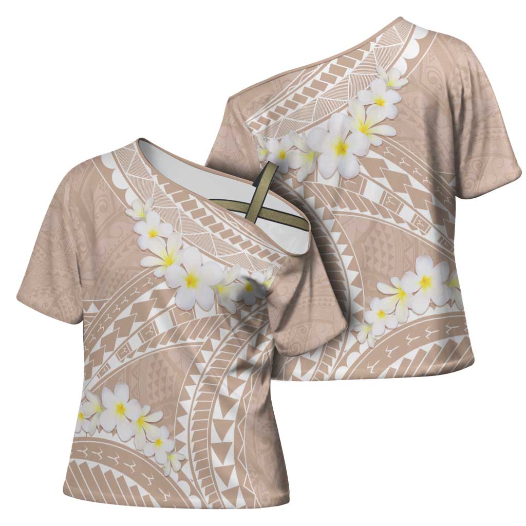 Polynesian Vintage Floral Cross Shoulder Shirt Beige Motifs - Polynesian Pride