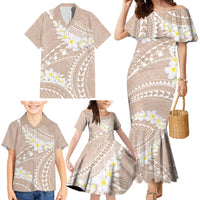 Polynesian Vintage Floral Family Matching Mermaid Dress and Hawaiian Shirt Beige Motifs - Polynesian Pride