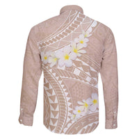 Polynesian Vintage Floral Family Matching Off The Shoulder Long Sleeve Dress and Hawaiian Shirt Beige Motifs - Polynesian Pride