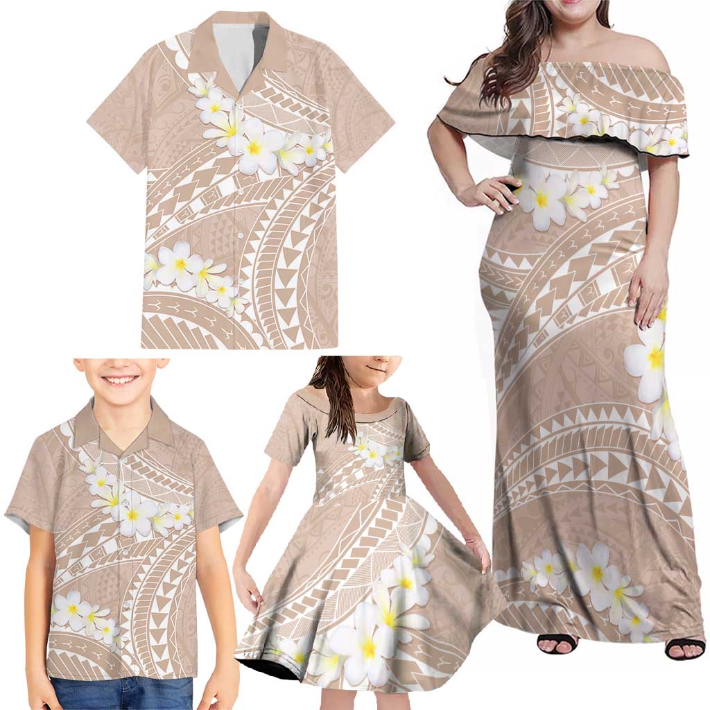 Polynesian Vintage Floral Family Matching Off Shoulder Maxi Dress and Hawaiian Shirt Beige Motifs - Polynesian Pride