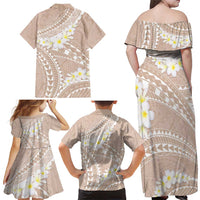 Polynesian Vintage Floral Family Matching Off Shoulder Maxi Dress and Hawaiian Shirt Beige Motifs - Polynesian Pride