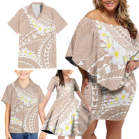Polynesian Vintage Floral Family Matching Off Shoulder Short Dress and Hawaiian Shirt Beige Motifs - Polynesian Pride