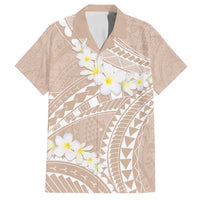 Polynesian Vintage Floral Family Matching Off Shoulder Short Dress and Hawaiian Shirt Beige Motifs - Polynesian Pride