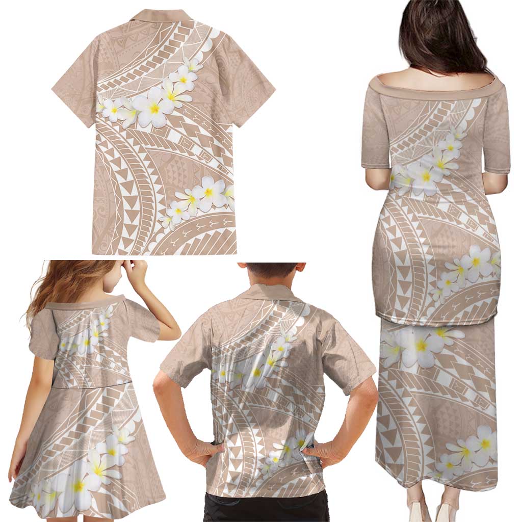 Polynesian Vintage Floral Family Matching Puletasi and Hawaiian Shirt Beige Motifs - Polynesian Pride