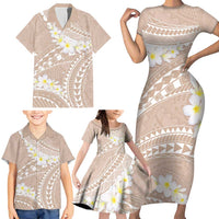 Polynesian Vintage Floral Family Matching Short Sleeve Bodycon Dress and Hawaiian Shirt Beige Motifs - Polynesian Pride