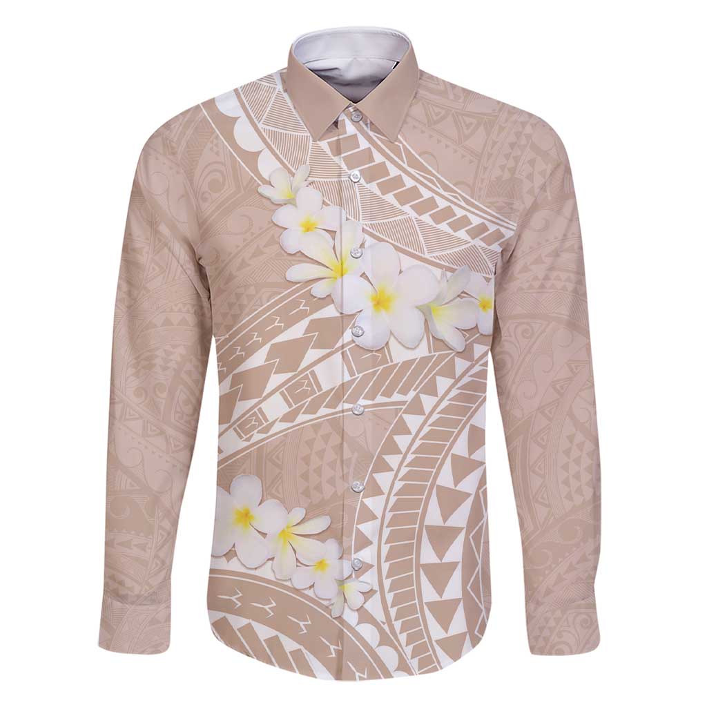 Polynesian Vintage Floral Family Matching Short Sleeve Bodycon Dress and Hawaiian Shirt Beige Motifs - Polynesian Pride