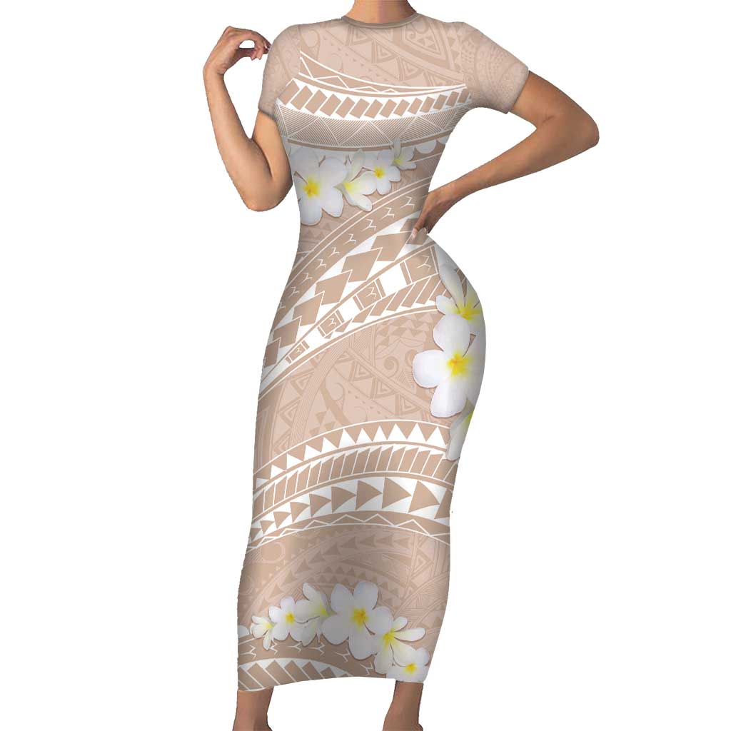 Polynesian Vintage Floral Family Matching Short Sleeve Bodycon Dress and Hawaiian Shirt Beige Motifs - Polynesian Pride