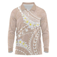 Polynesian Vintage Floral Long Sleeve Polo Shirt Beige Motifs - Polynesian Pride