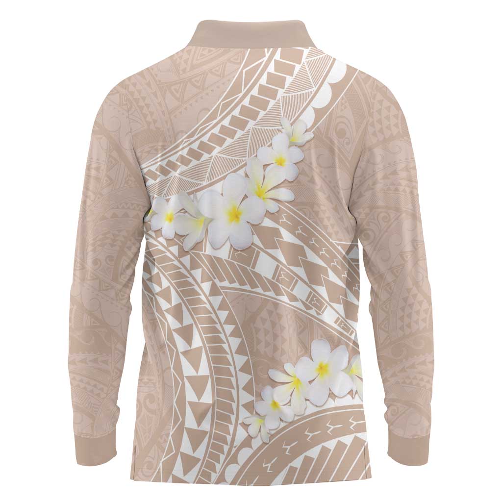 Polynesian Vintage Floral Long Sleeve Polo Shirt Beige Motifs - Polynesian Pride