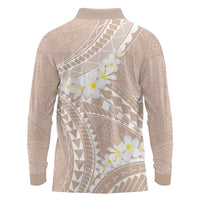 Polynesian Vintage Floral Long Sleeve Polo Shirt Beige Motifs - Polynesian Pride