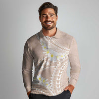 Polynesian Vintage Floral Long Sleeve Polo Shirt Beige Motifs - Polynesian Pride