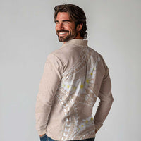 Polynesian Vintage Floral Long Sleeve Polo Shirt Beige Motifs - Polynesian Pride