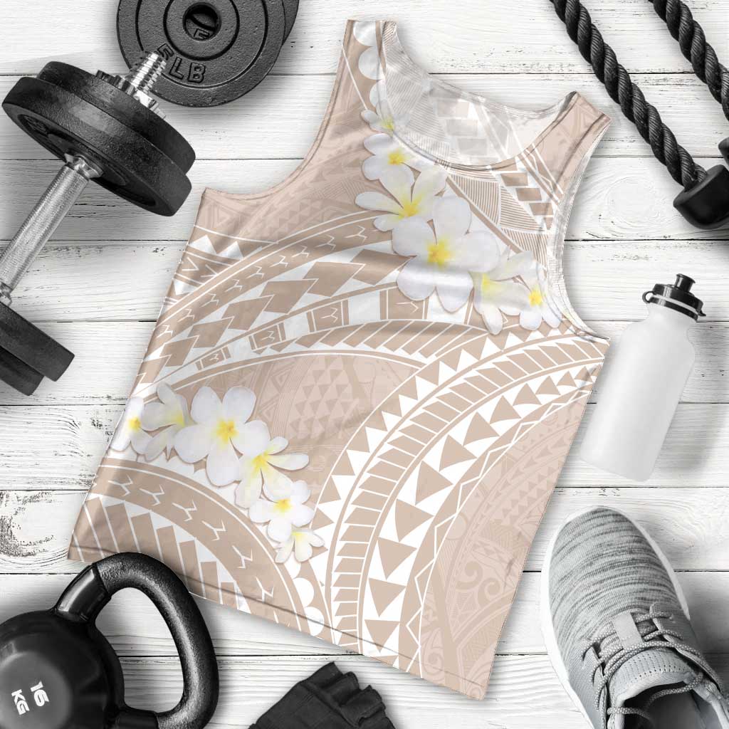 Polynesian Vintage Floral Men Tank Top Beige Motifs - Polynesian Pride