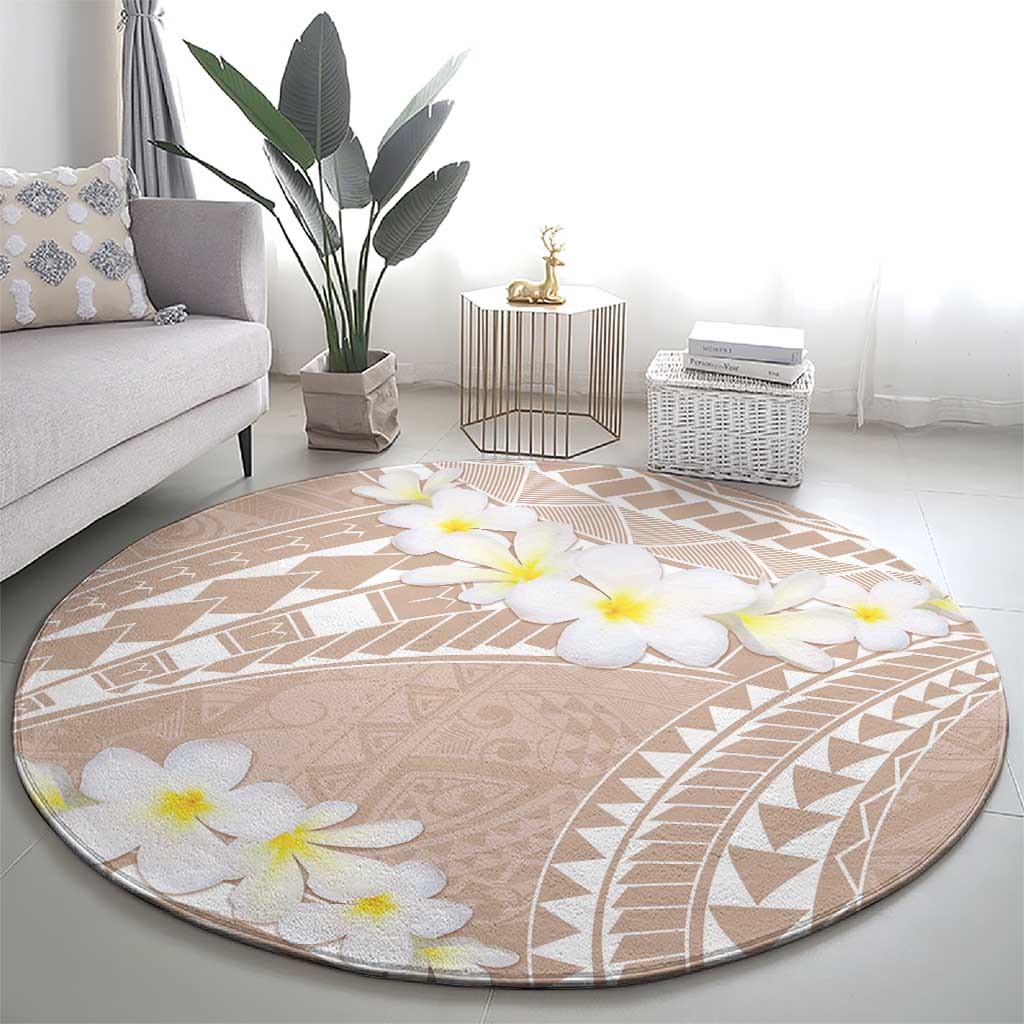 Polynesian Vintage Floral Round Carpet Beige Motifs - Polynesian Pride