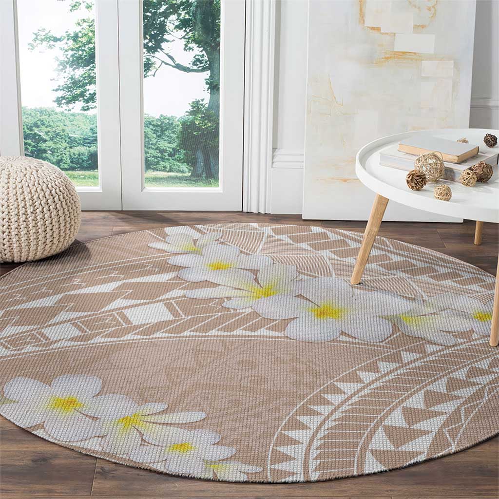 Polynesian Vintage Floral Round Carpet Beige Motifs - Polynesian Pride