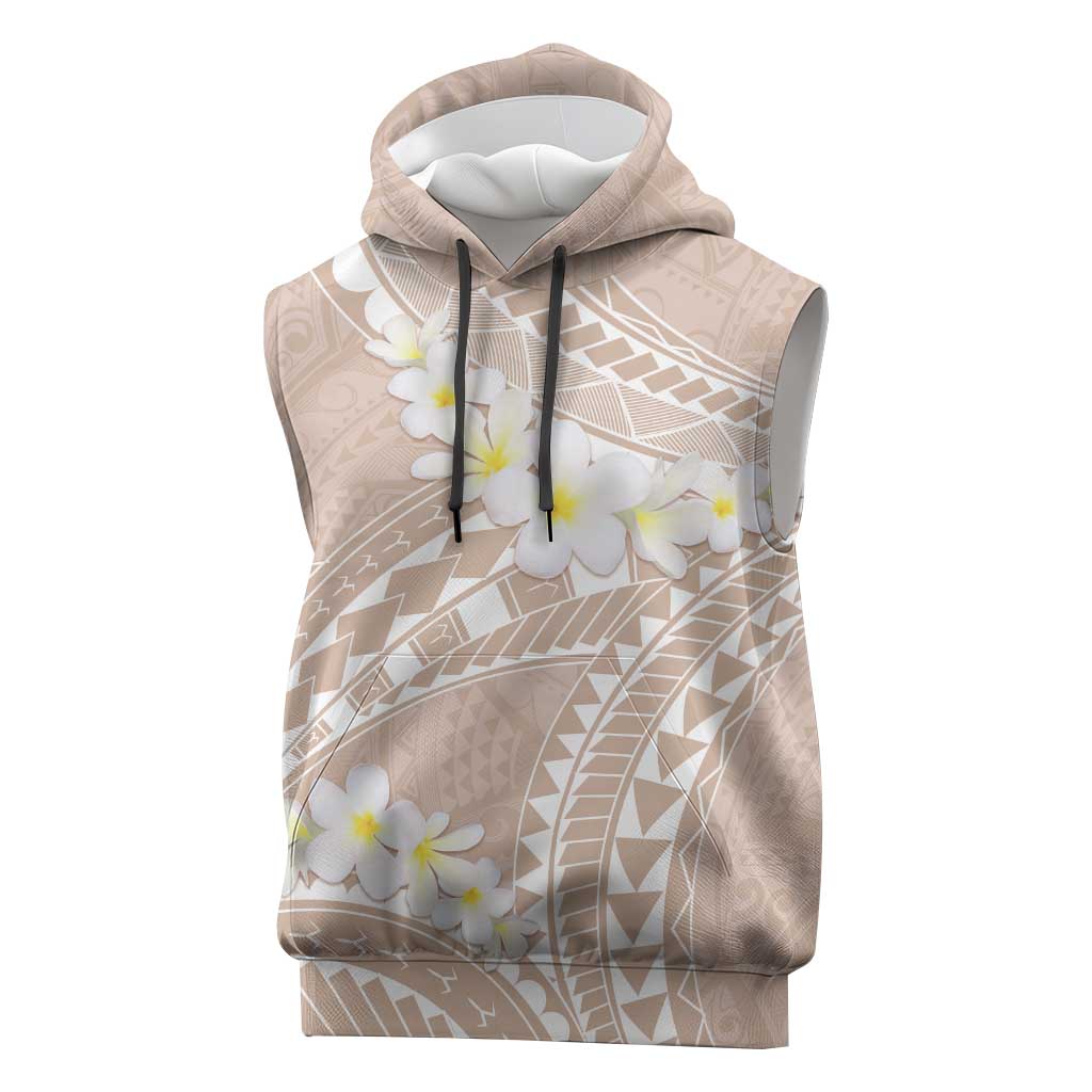 Polynesian Vintage Floral Sleeveless Hoodie Beige Motifs - Polynesian Pride