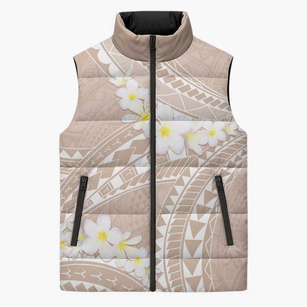 Polynesian Vintage Floral Sleeveless Puffer Jacket Beige Motifs - Polynesian Pride