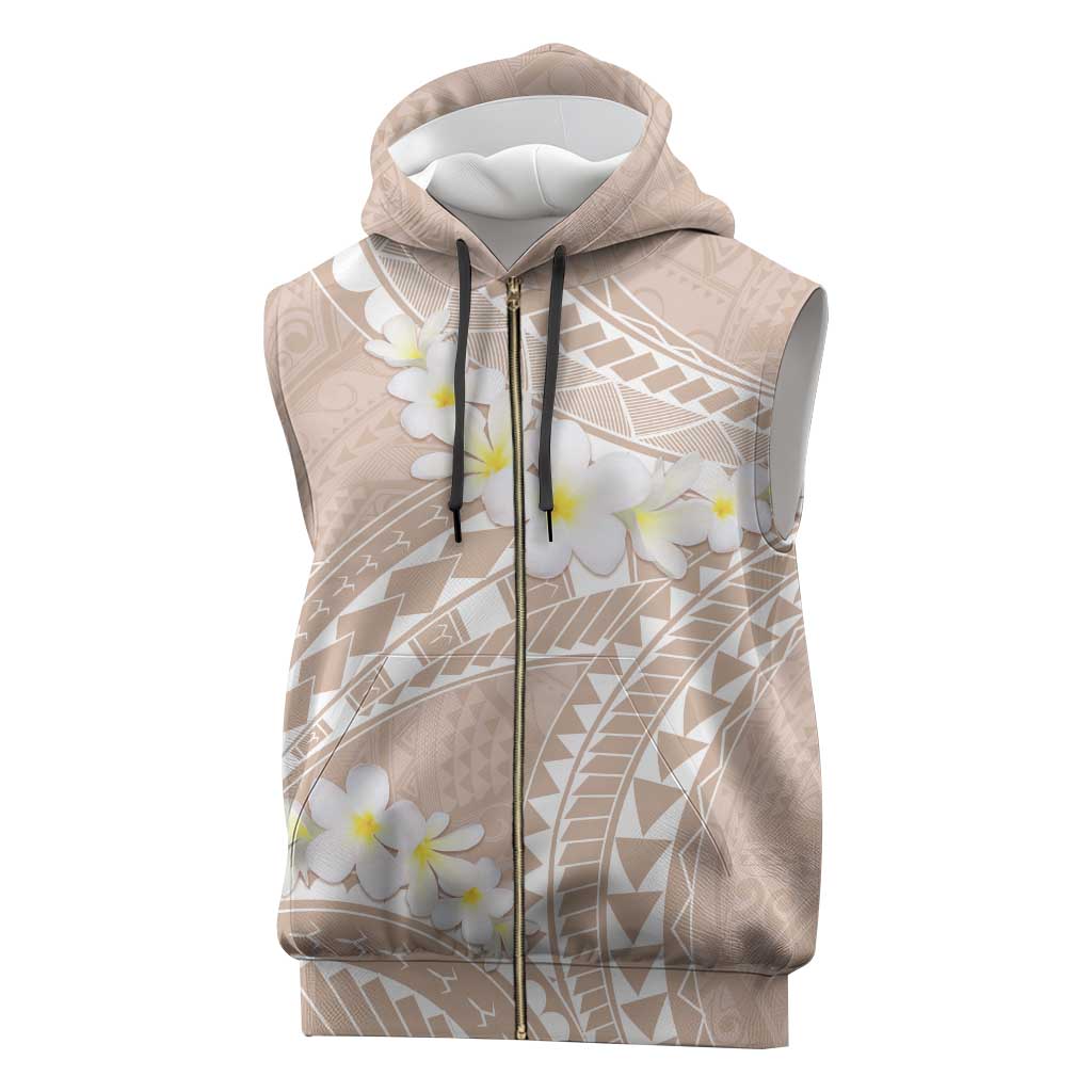 Polynesian Vintage Floral Sleeveless Zip Hoodie Beige Motifs - Polynesian Pride