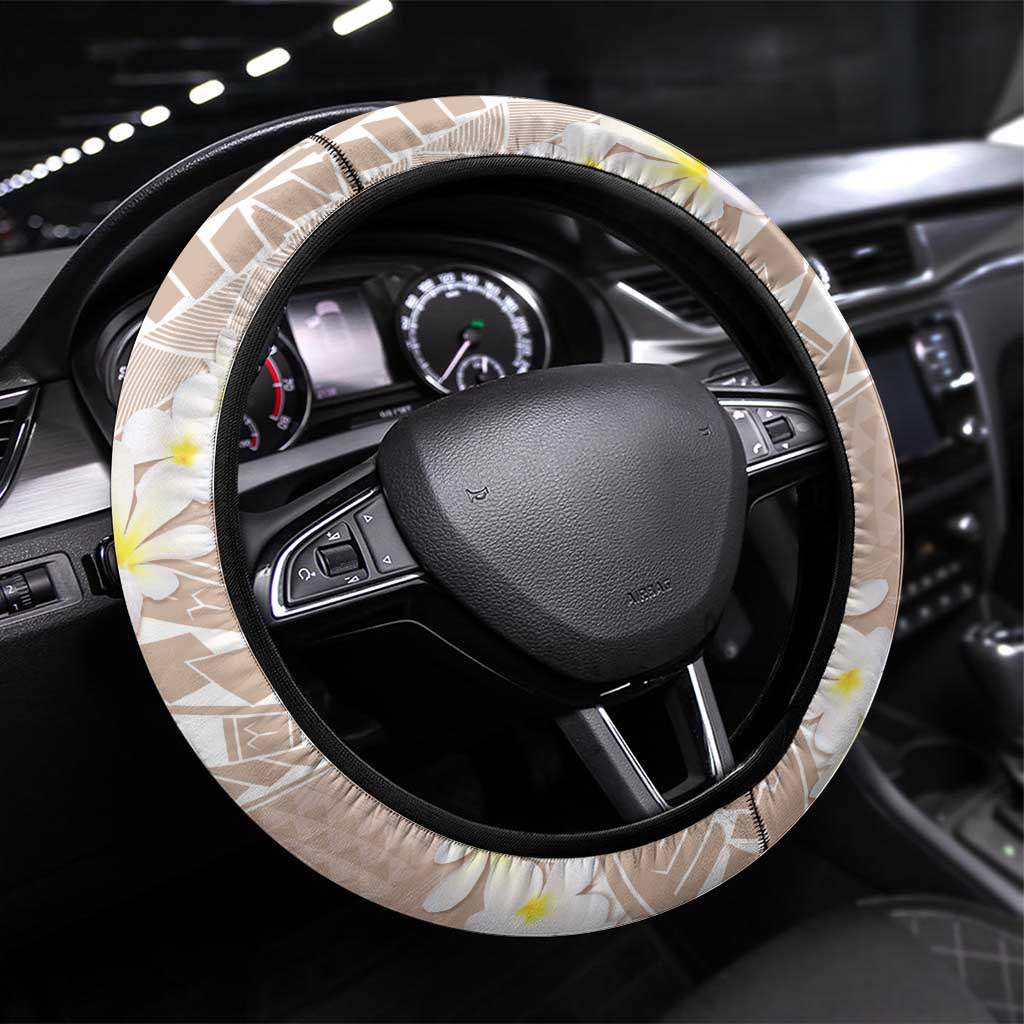 Polynesian Vintage Floral Steering Wheel Cover Beige Motifs - Polynesian Pride