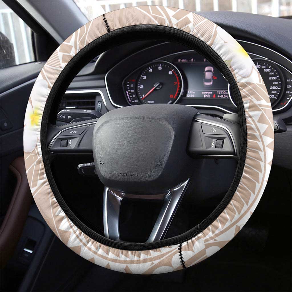 Polynesian Vintage Floral Steering Wheel Cover Beige Motifs - Polynesian Pride