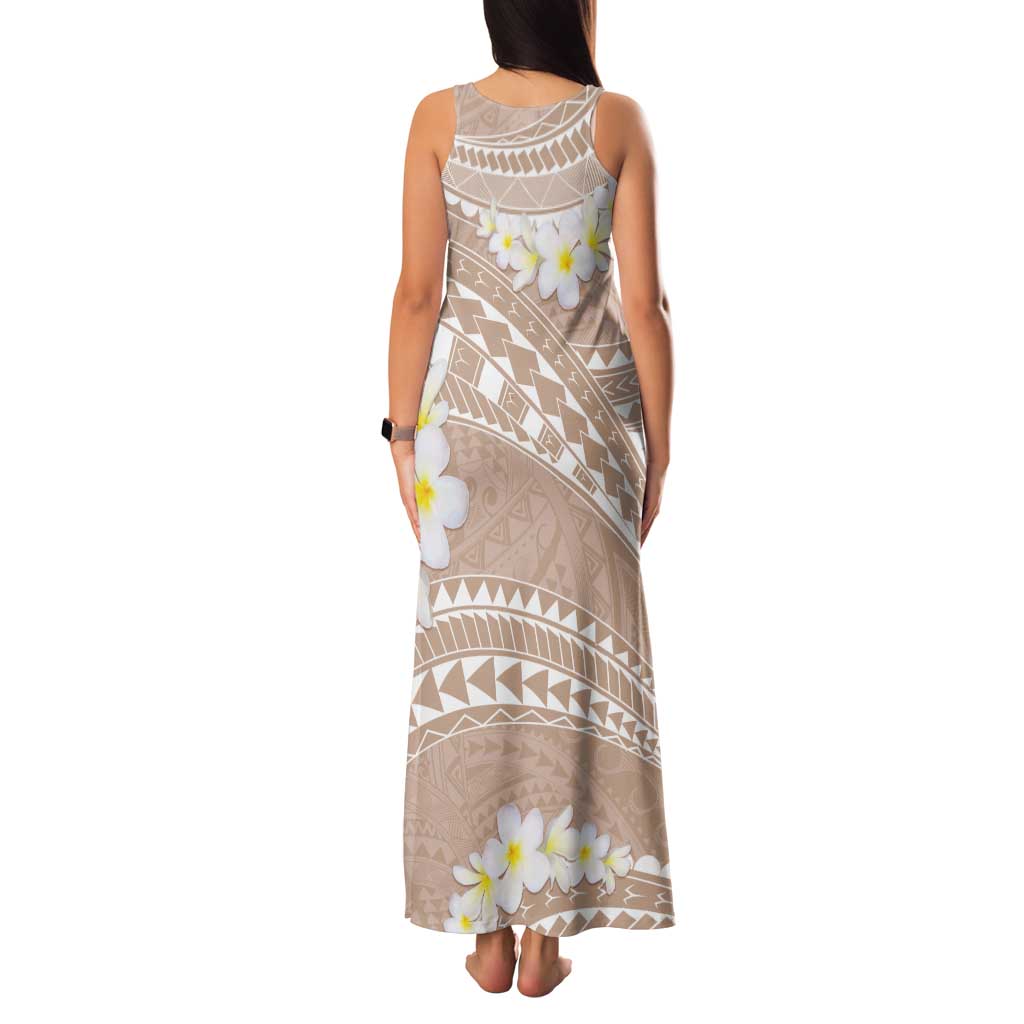 Polynesian Vintage Floral Tank Maxi Dress Beige Motifs - Polynesian Pride
