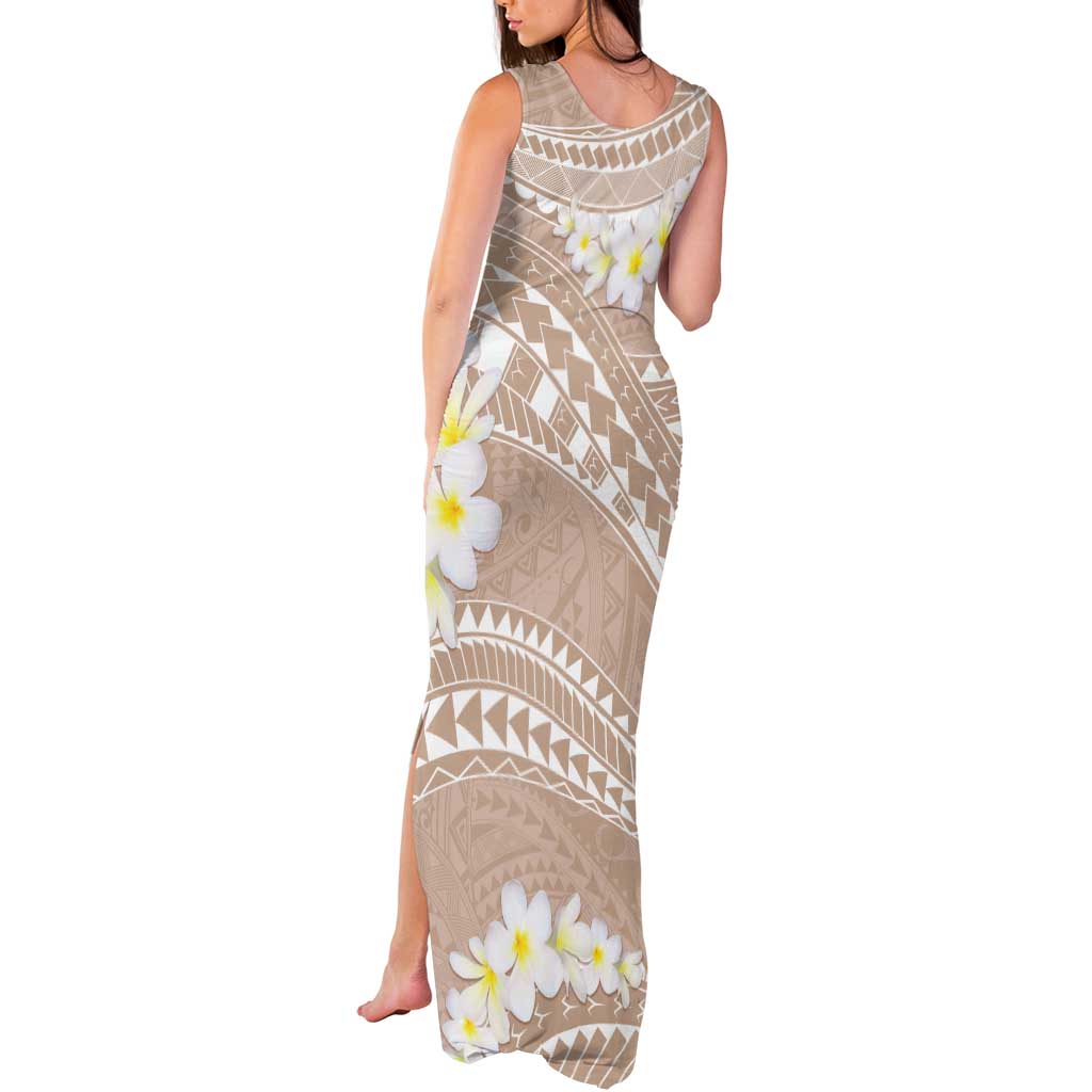 Polynesian Vintage Floral Tank Maxi Dress Beige Motifs - Polynesian Pride