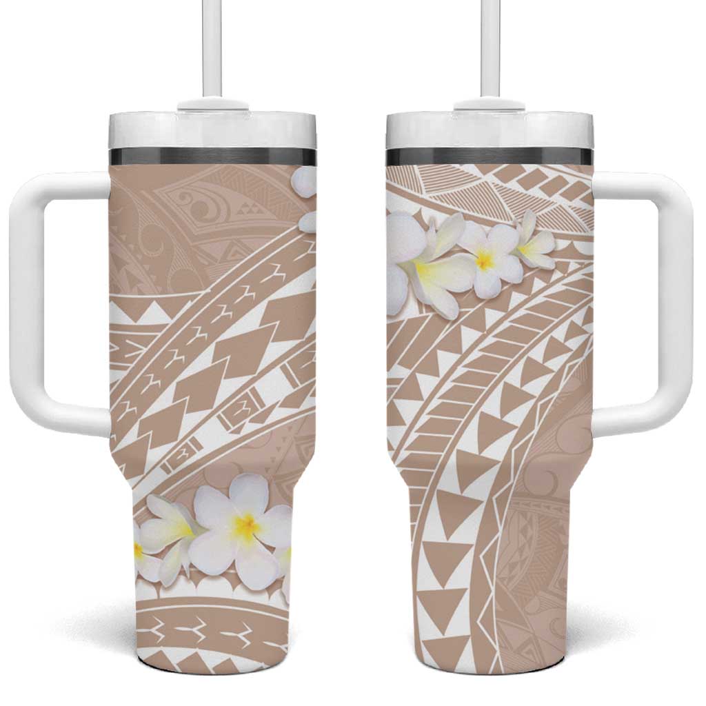 Polynesian Vintage Floral Tumbler With Handle Beige Motifs - Polynesian Pride
