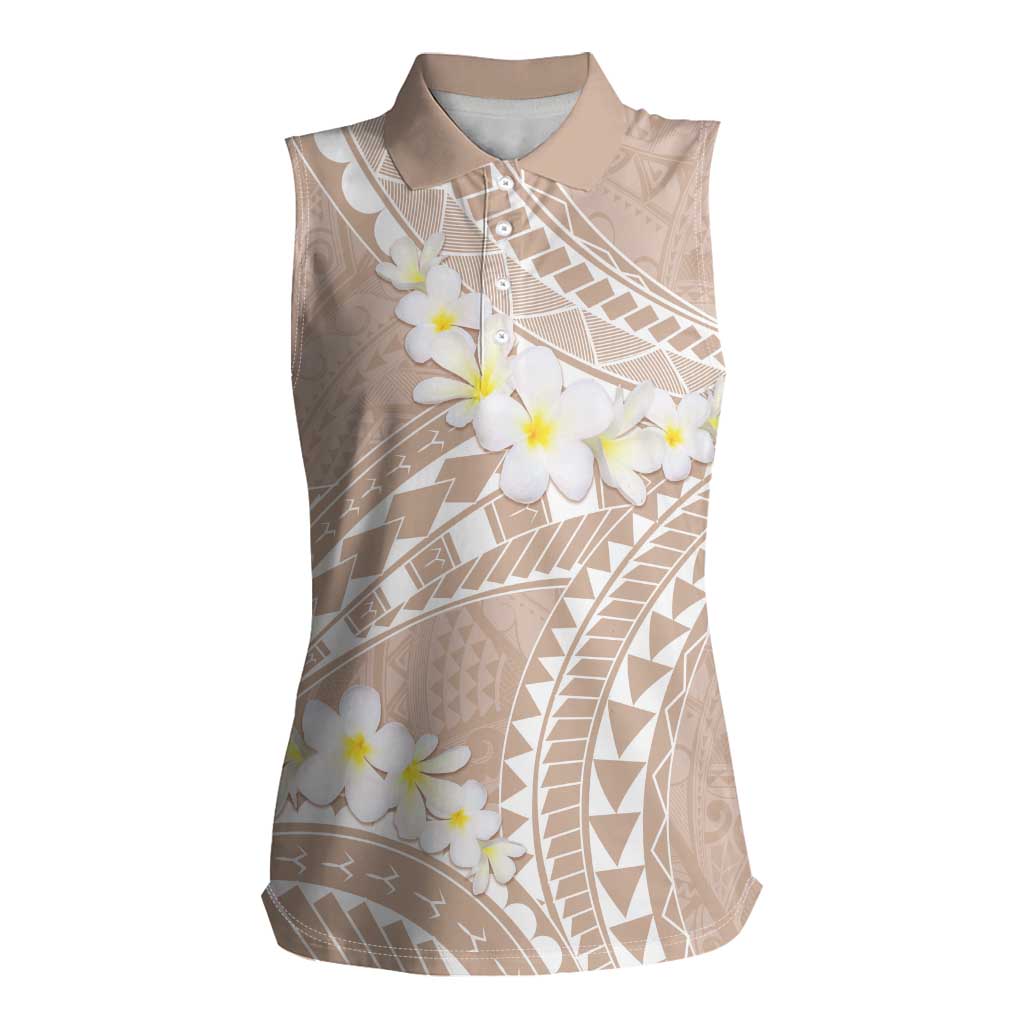 Polynesian Vintage Floral Women Sleeveless Polo Shirt Beige Motifs - Polynesian Pride