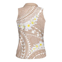 Polynesian Vintage Floral Women Sleeveless Polo Shirt Beige Motifs - Polynesian Pride