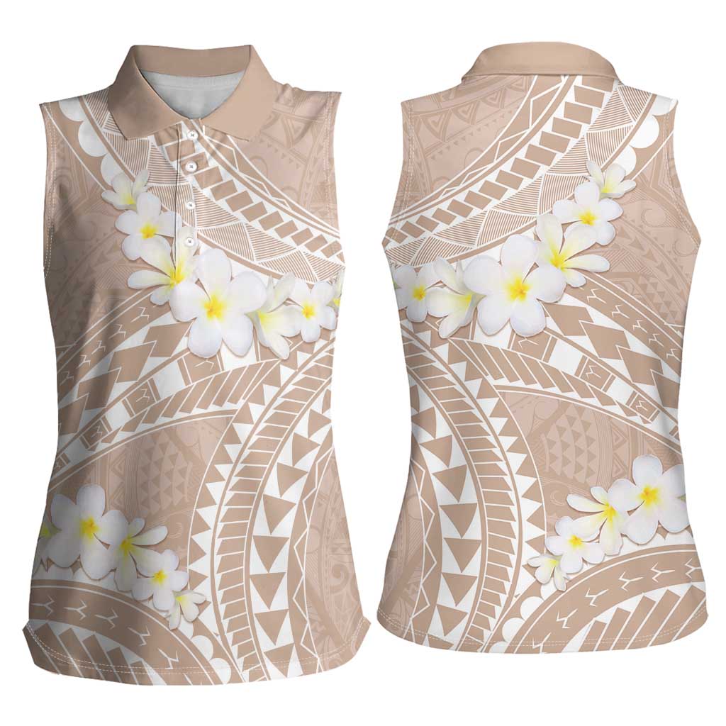 Polynesian Vintage Floral Women Sleeveless Polo Shirt Beige Motifs - Polynesian Pride