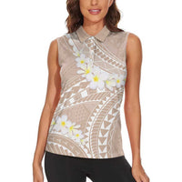 Polynesian Vintage Floral Women Sleeveless Polo Shirt Beige Motifs - Polynesian Pride