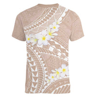 Polynesian Vintage Floral Women V-Neck T-Shirt Beige Motifs - Polynesian Pride