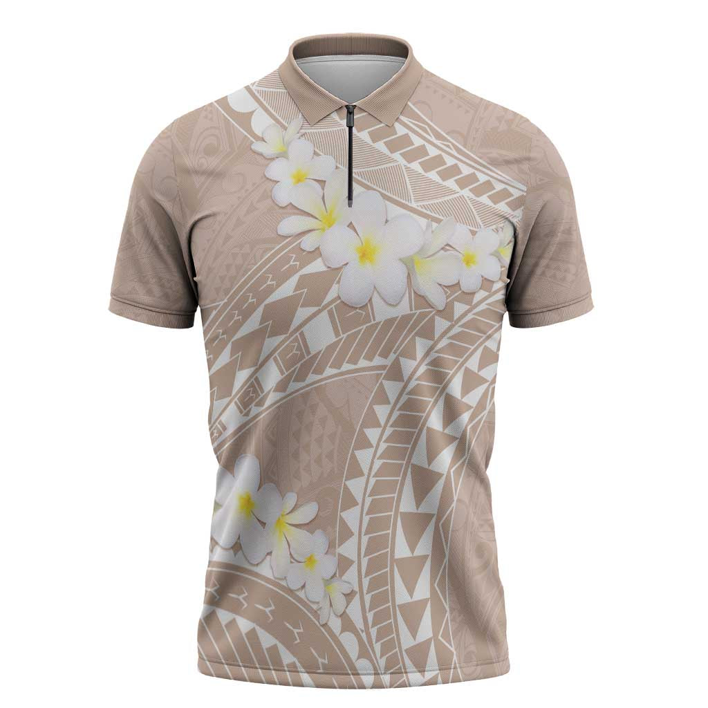 Polynesian Vintage Floral Zipper Polo Shirt Beige Motifs - Polynesian Pride