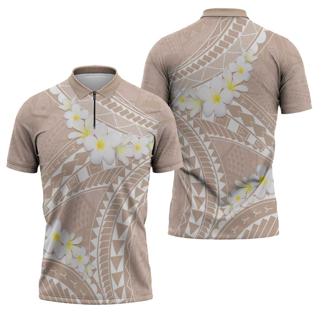 Polynesian Vintage Floral Zipper Polo Shirt Beige Motifs - Polynesian Pride