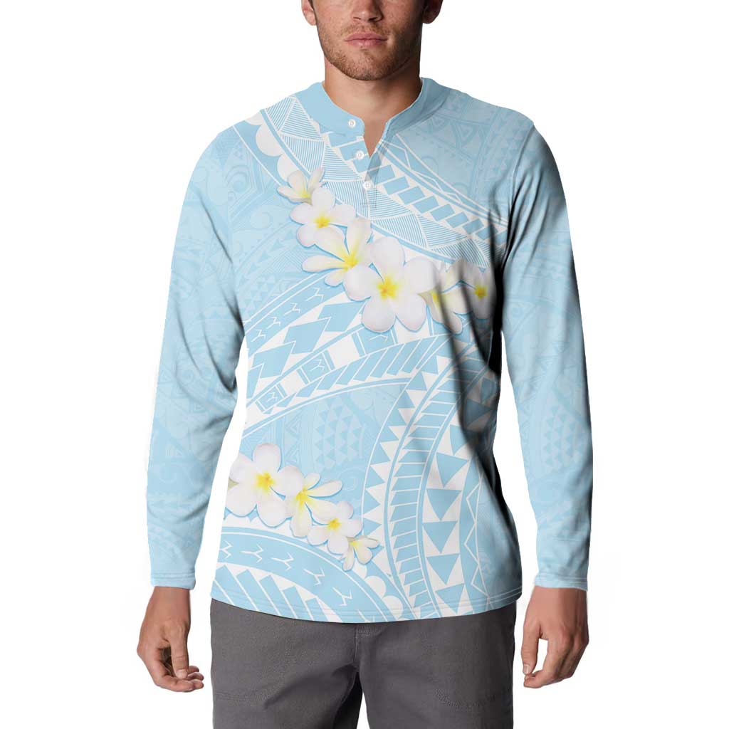 Polynesian Vintage Floral Button Sweatshirt Azure Motifs - Polynesian Pride